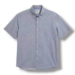 Steel & Jelly London men's blue white rolled short sleeves button-down shirt  LG